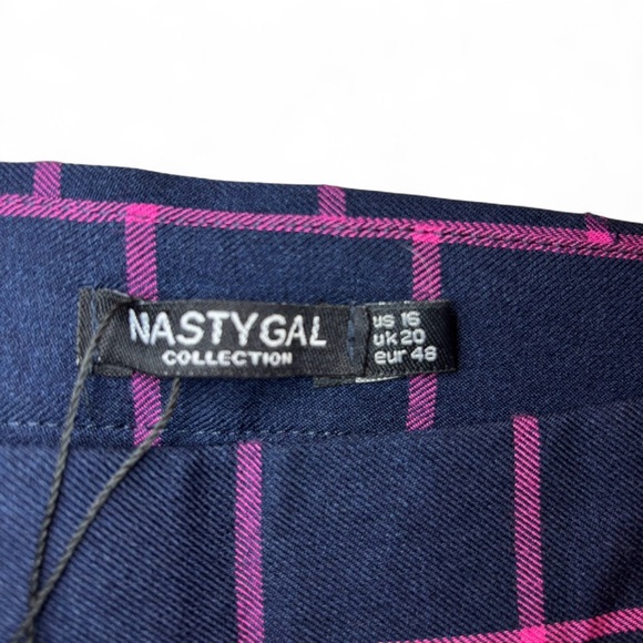 NWT Nasty Gal Size 16 Navy and Bright Pink Checkered Trouser Pants Grunge - Picture 5 of 8